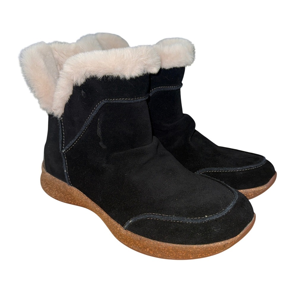NEW Taos Future Mid Womens 8 Boot Black Suede Faux Fur FTM-14066 Split Collar